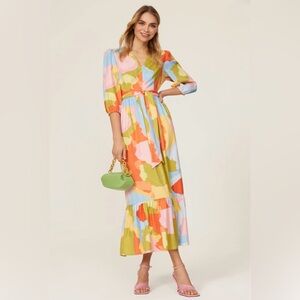 Donna Morgan Multicolored Puff Sleeve Dress Size 10